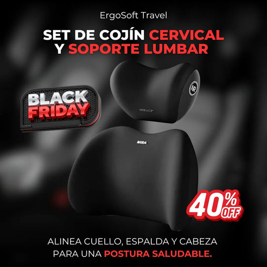 ErgoSoft Travel — Set de Cojín Cervical y Soporte Lumbar Viscoelástico