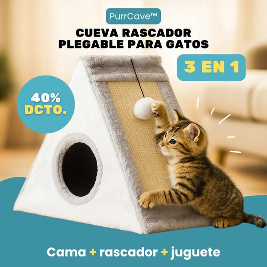 PurrCave™ — Cueva Rascador Plegable para Gatos 3 en 1
